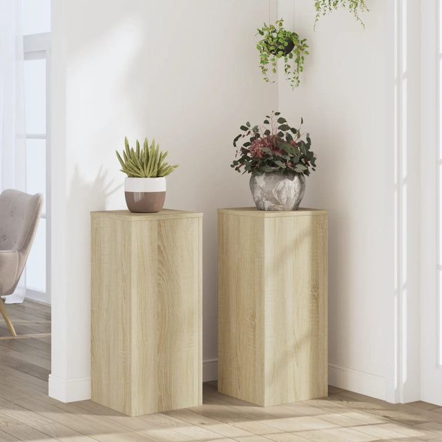 Plantenstandaards 2 st 30x30x70 cm bewerkt hout sonoma eiken - AllerleiShop