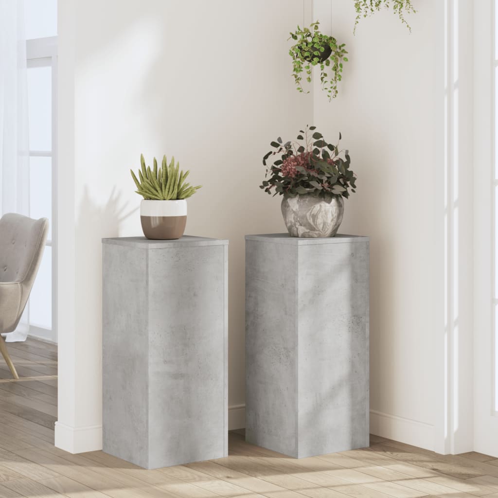 Plantenstandaards 2 st 30x30x70 cm bewerkt hout betongrijs - AllerleiShop