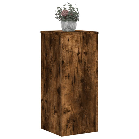 Plantenstandaards 2 st 30x30x70 cm bewerkt hout gerookt eiken - AllerleiShop