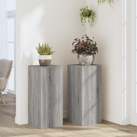 Plantenstandaards 2 st 30x30x70 cm bewerkt hout grijs sonoma - AllerleiShop