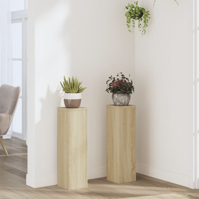 Plantenstandaards 2 st 17x17x60 cm bewerkt hout sonoma eiken - AllerleiShop