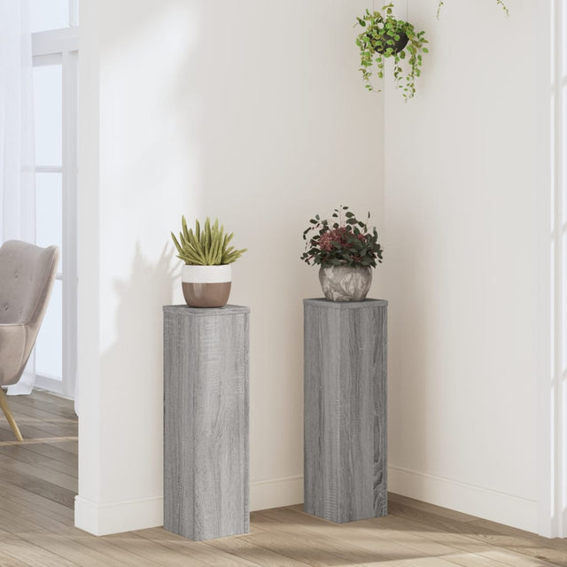 Plantenstandaards 2 st 17x17x60 cm bewerkt hout grijs sonoma - AllerleiShop