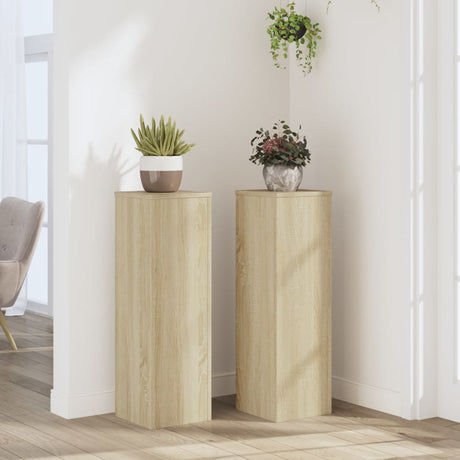 Plantenstandaards 2 st 25x25x80 cm bewerkt hout sonoma eiken - AllerleiShop