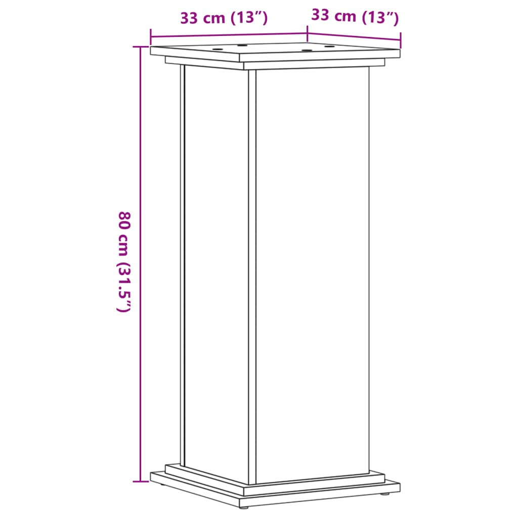 Plantenstandaard 33x33x80 cm bewerkt hout gerookt eikenkleurig