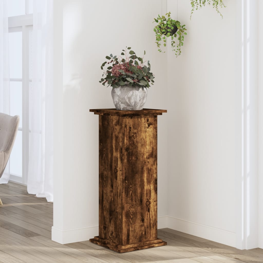 Plantenstandaard 33x33x80 cm bewerkt hout gerookt eikenkleurig