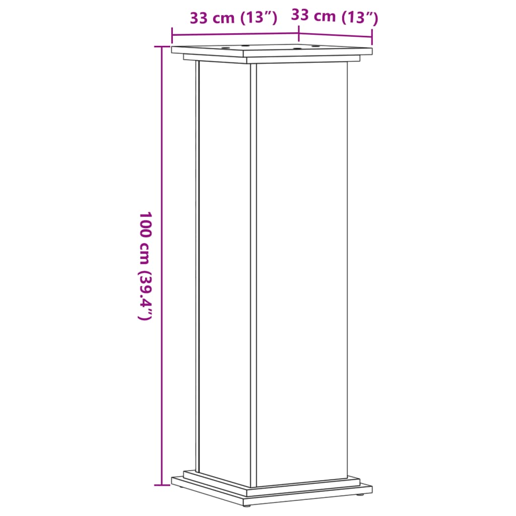 Plantenstandaard 33x33x100 cm bewerkt hout betongrijs