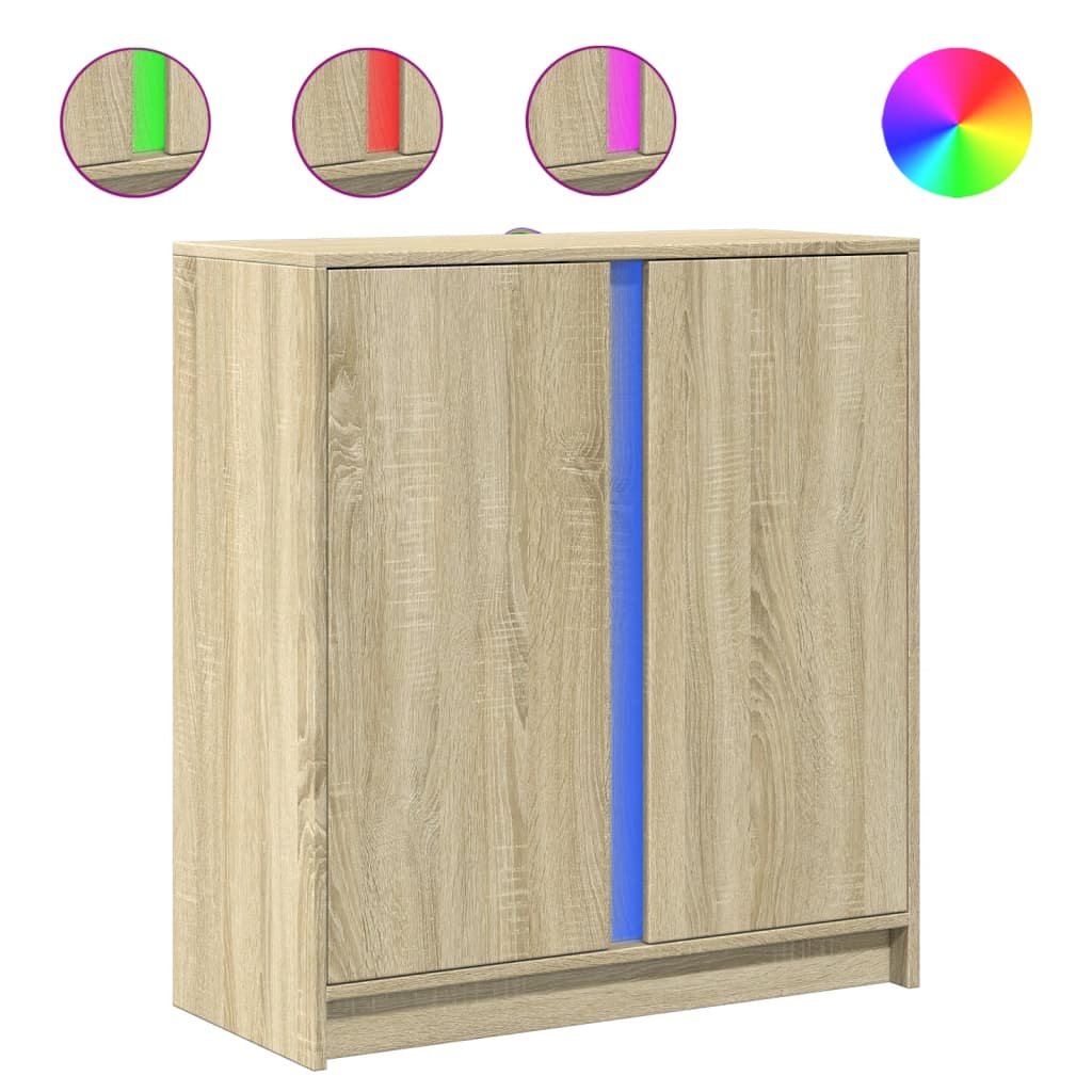 Dressoir met LED 77x34x85 cm bewerkt hout sonoma eikenkleurig - AllerleiShop