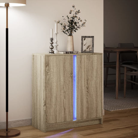 Dressoir met LED 77x34x85 cm bewerkt hout sonoma eikenkleurig - AllerleiShop