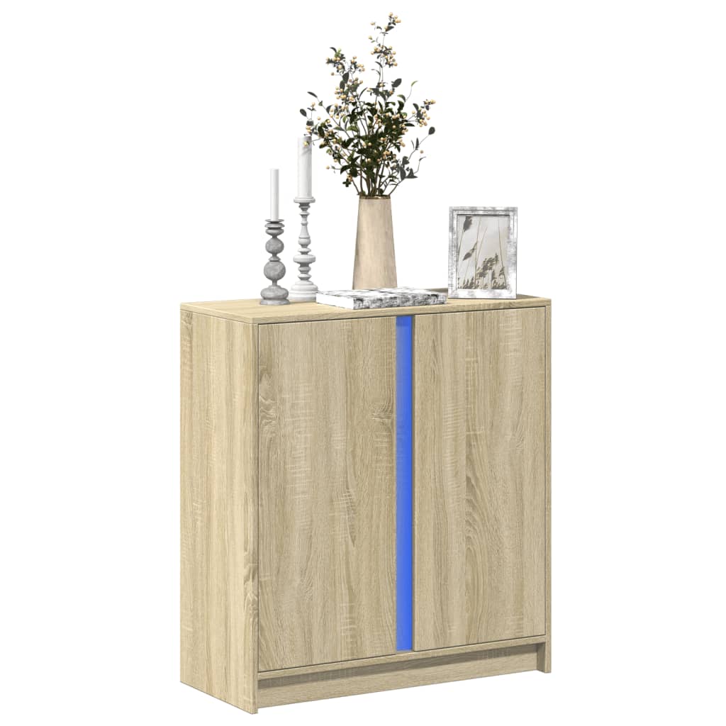 Dressoir met LED 77x34x85 cm bewerkt hout sonoma eikenkleurig - AllerleiShop