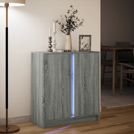 Dressoir met LED 77x34x85 cm bewerkt hout grijs sonoma eiken - AllerleiShop