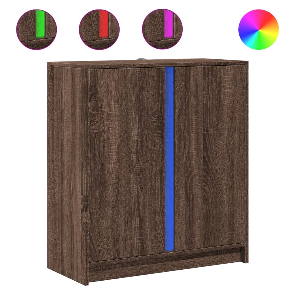 Dressoir met LED 77x34x85 cm bewerkt hout bruin eikenkleur - AllerleiShop