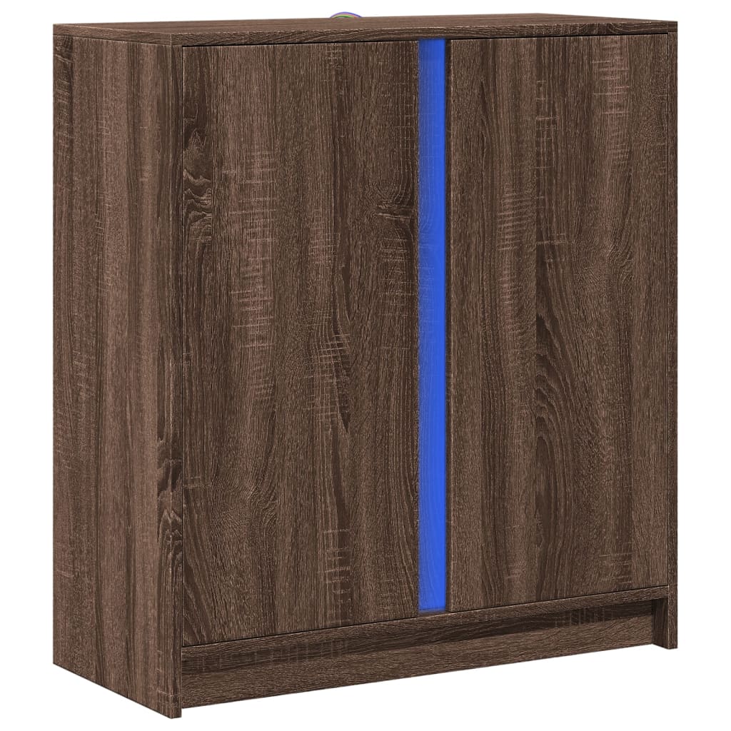 Dressoir met LED 77x34x85 cm bewerkt hout bruin eikenkleur - AllerleiShop