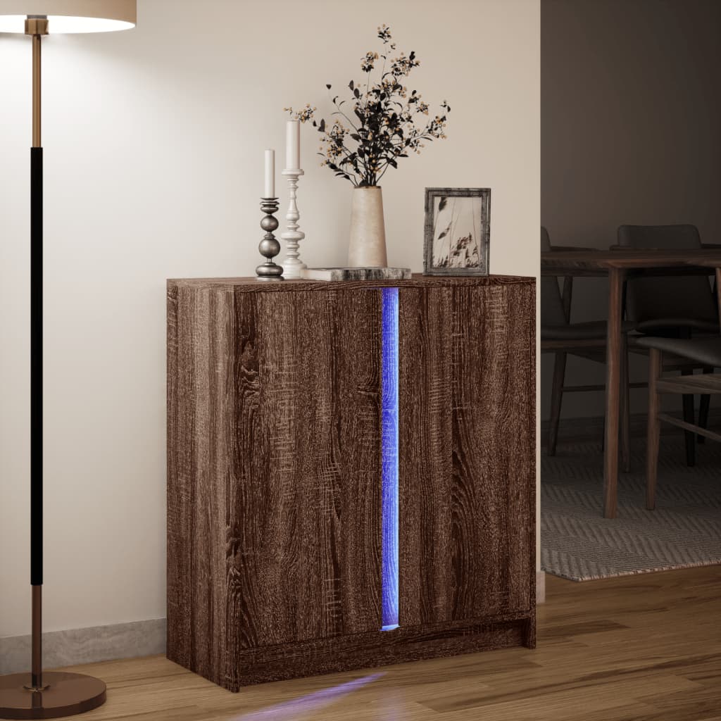 Dressoir met LED 77x34x85 cm bewerkt hout bruin eikenkleur - AllerleiShop