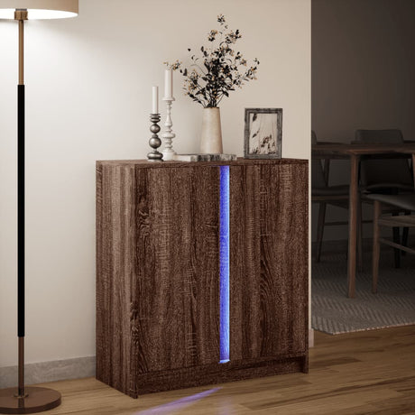 Dressoir met LED 77x34x85 cm bewerkt hout bruin eikenkleur - AllerleiShop