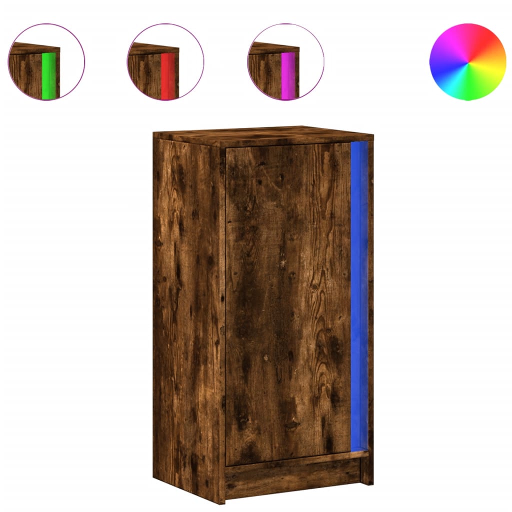 Dressoir met LED 42,5x34x85 cm bewerkt hout gerookt eikenkleur - AllerleiShop