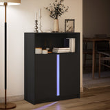 Dressoir met LED 77x34x100 cm bewerkt hout zwart - AllerleiShop