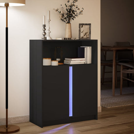 Dressoir met LED 77x34x100 cm bewerkt hout zwart - AllerleiShop