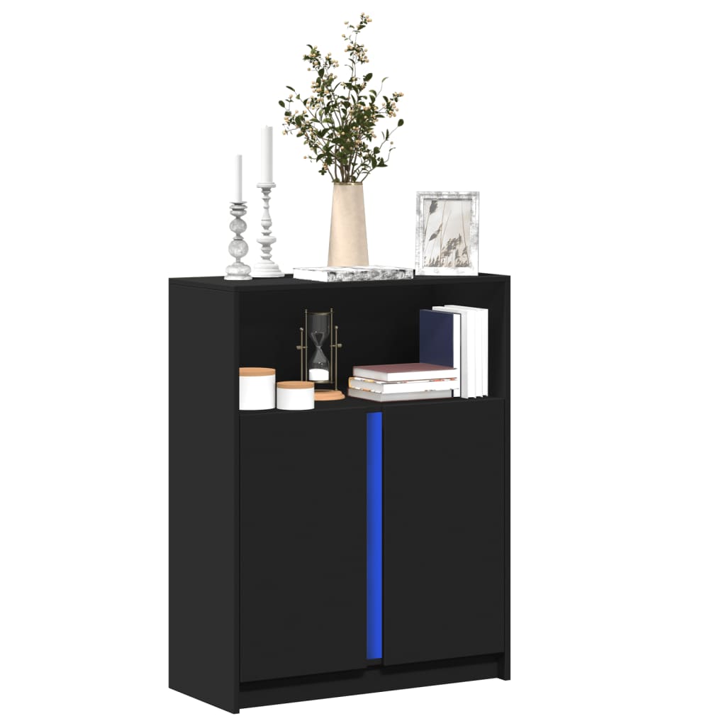 Dressoir met LED 77x34x100 cm bewerkt hout zwart - AllerleiShop