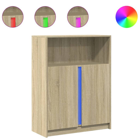 Dressoir met LED 77x34x100 cm bewerkt hout sonoma eikenkleurig - AllerleiShop