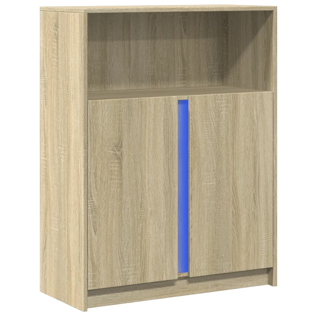 Dressoir met LED 77x34x100 cm bewerkt hout sonoma eikenkleurig - AllerleiShop