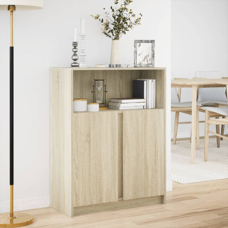 Dressoir met LED 77x34x100 cm bewerkt hout sonoma eikenkleurig - AllerleiShop