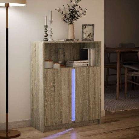 Dressoir met LED 77x34x100 cm bewerkt hout sonoma eikenkleurig - AllerleiShop