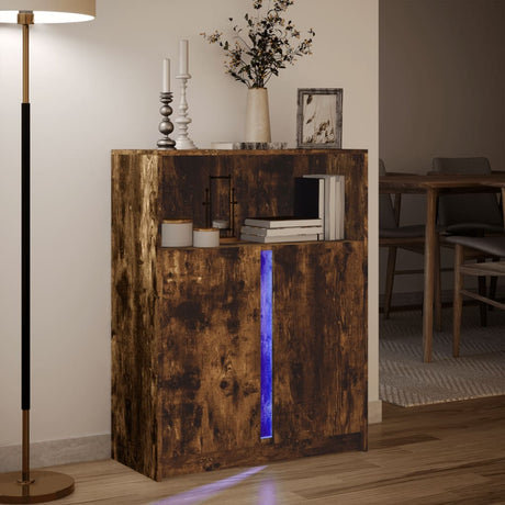 Dressoir met LED 77x34x100 cm bewerkt hout gerookt eikenkleurig - AllerleiShop