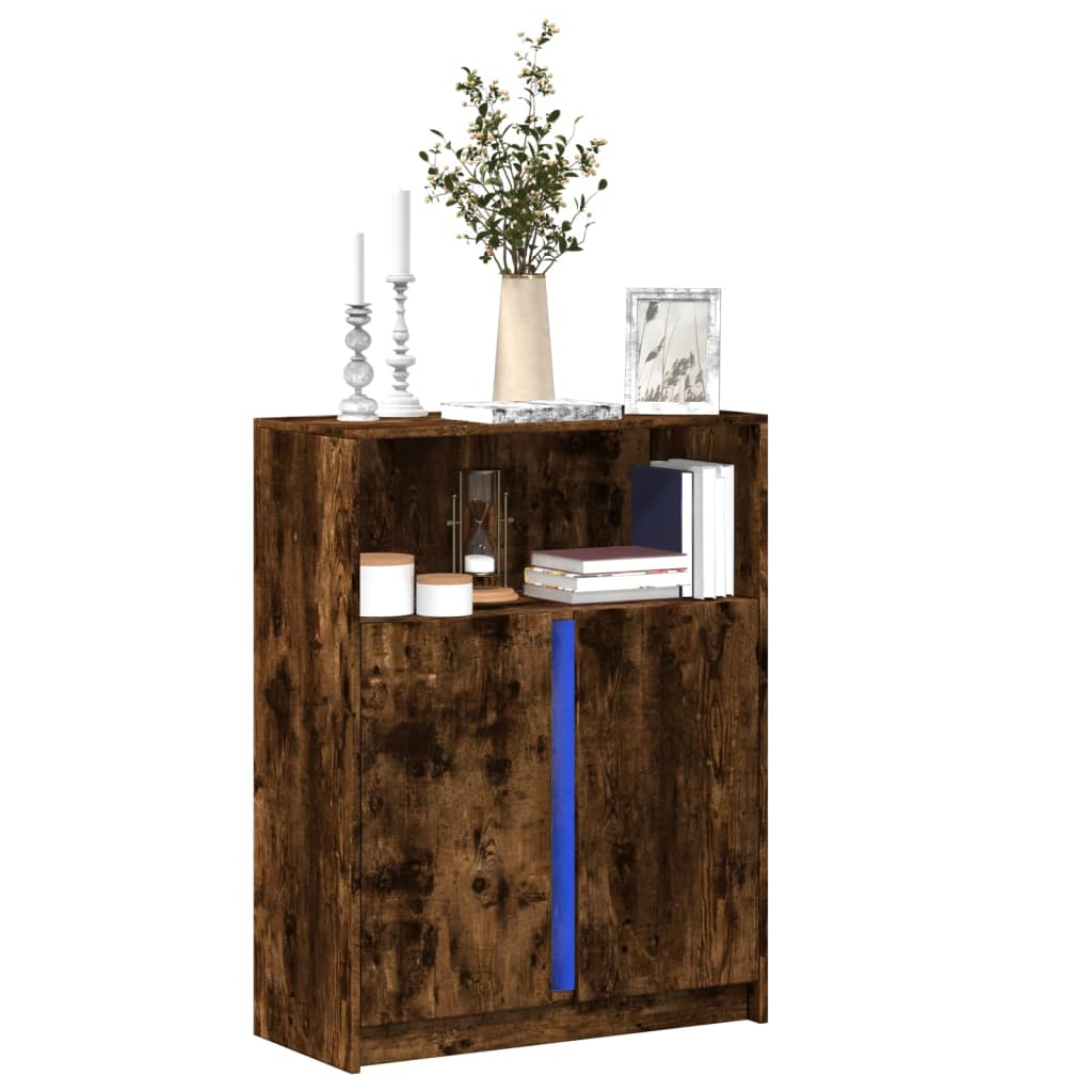 Dressoir met LED 77x34x100 cm bewerkt hout gerookt eikenkleurig - AllerleiShop