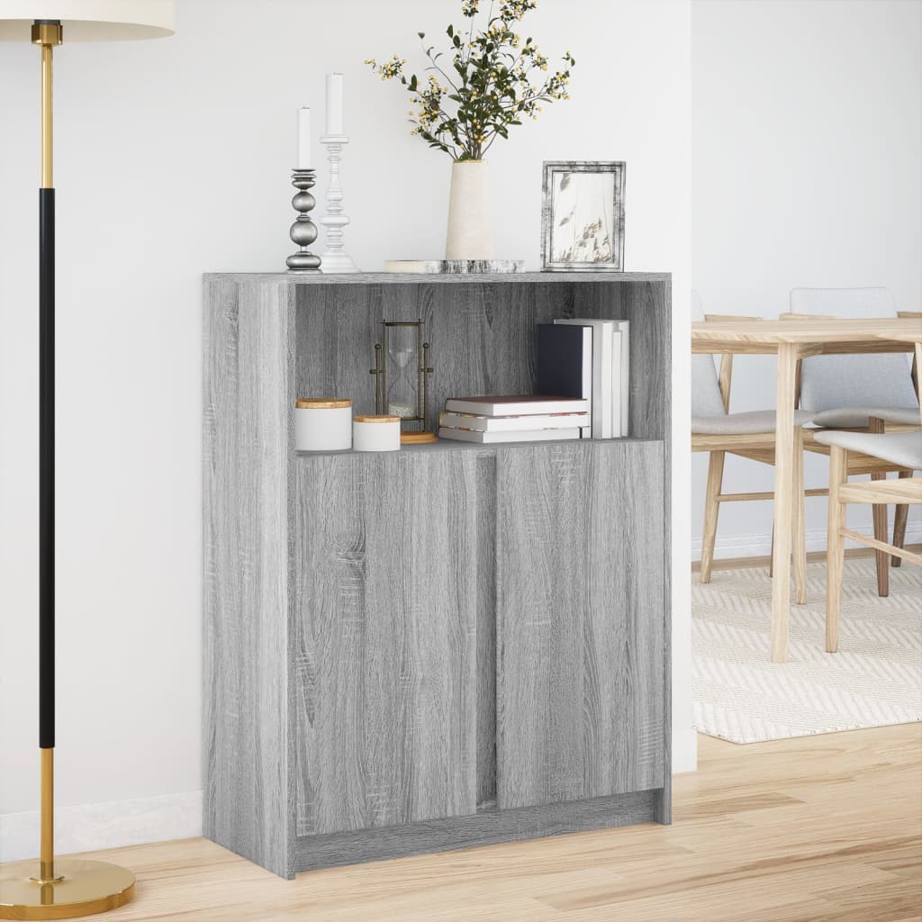 Dressoir met LED 77x34x100 cm bewerkt hout grijs sonoma eiken - AllerleiShop