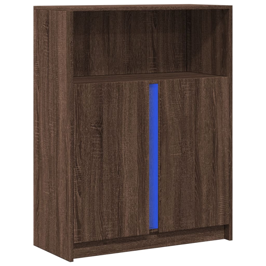 Dressoir met LED 77x34x100 cm bewerkt hout bruin eikenkleur - AllerleiShop