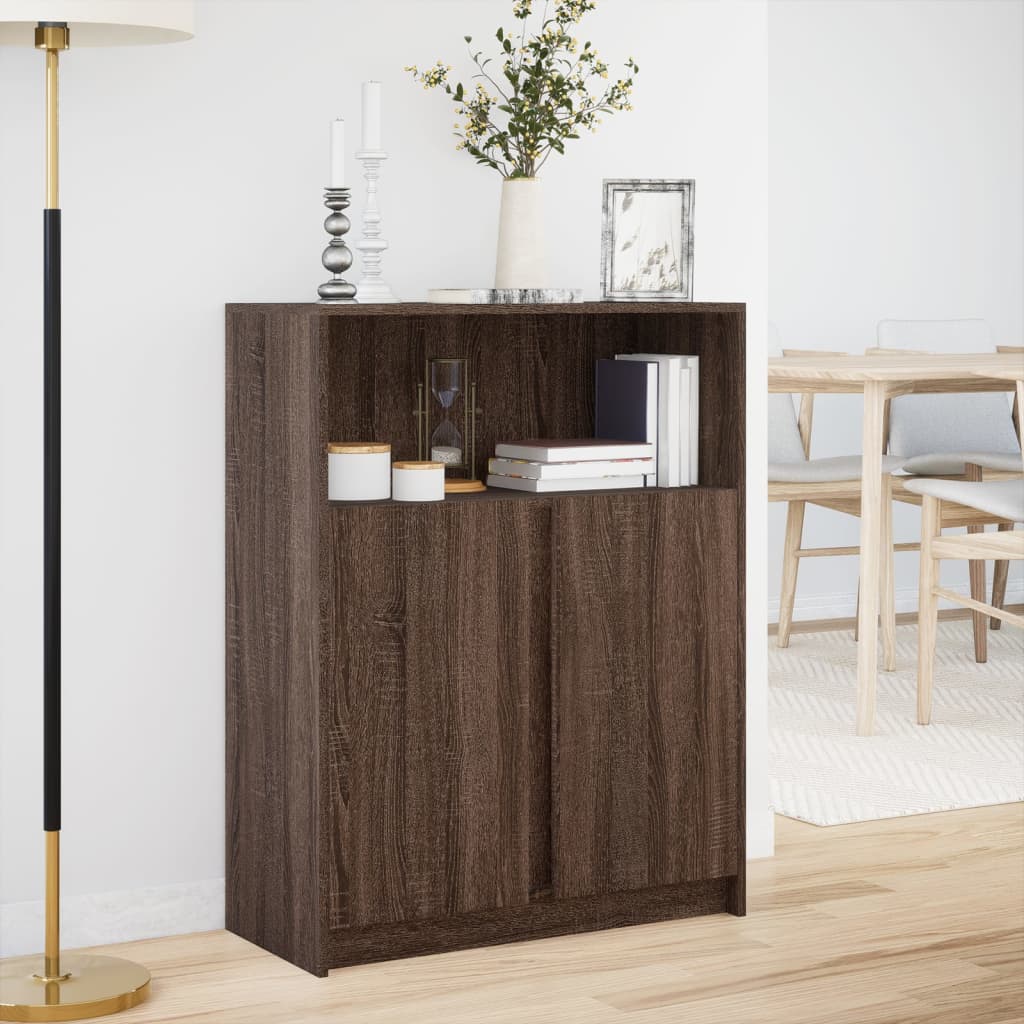 Dressoir met LED 77x34x100 cm bewerkt hout bruin eikenkleur - AllerleiShop