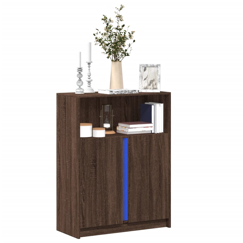 Dressoir met LED 77x34x100 cm bewerkt hout bruin eikenkleur - AllerleiShop