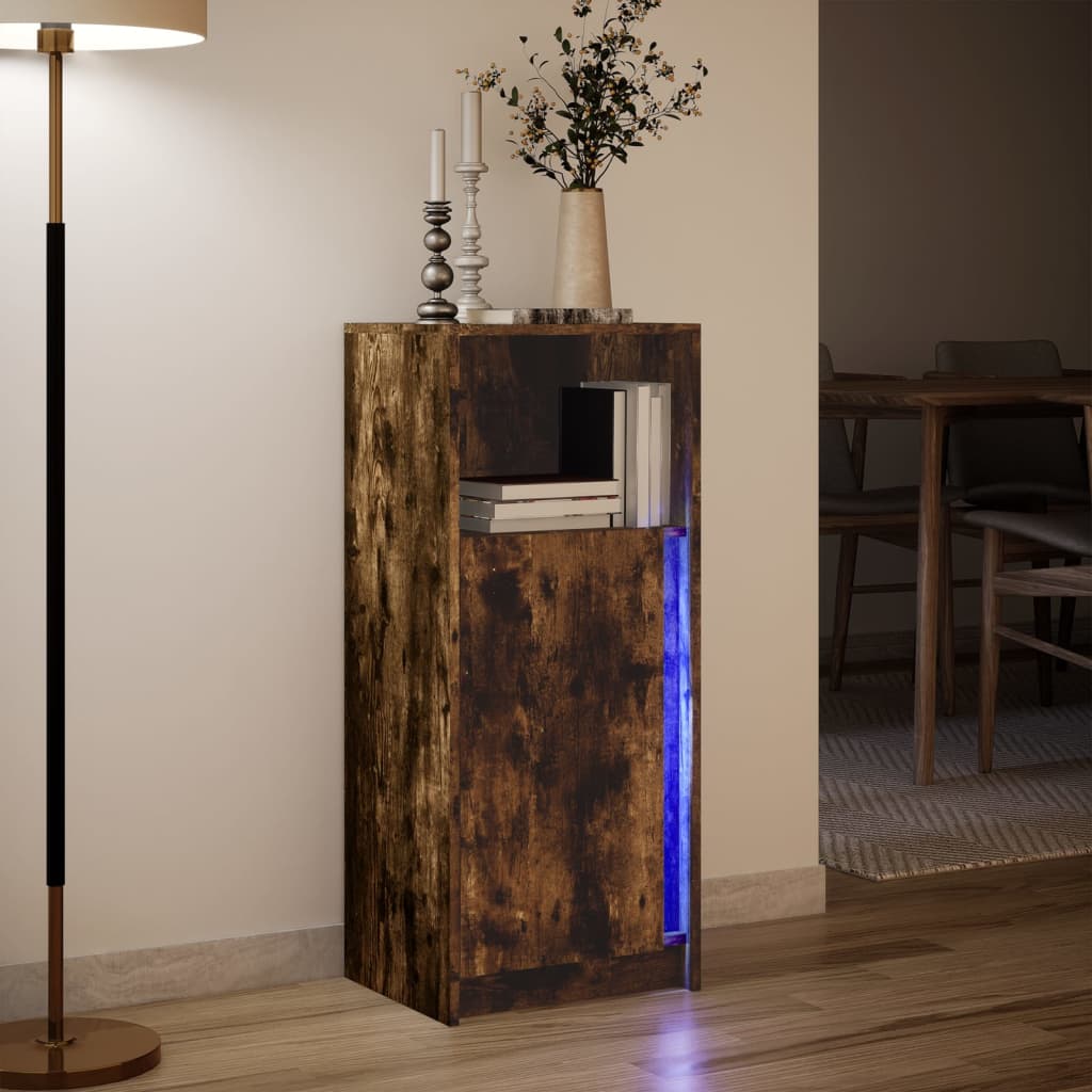 Dressoir met LED 42,5x34x100 cm bewerkt hout gerookt eikenkleur - AllerleiShop