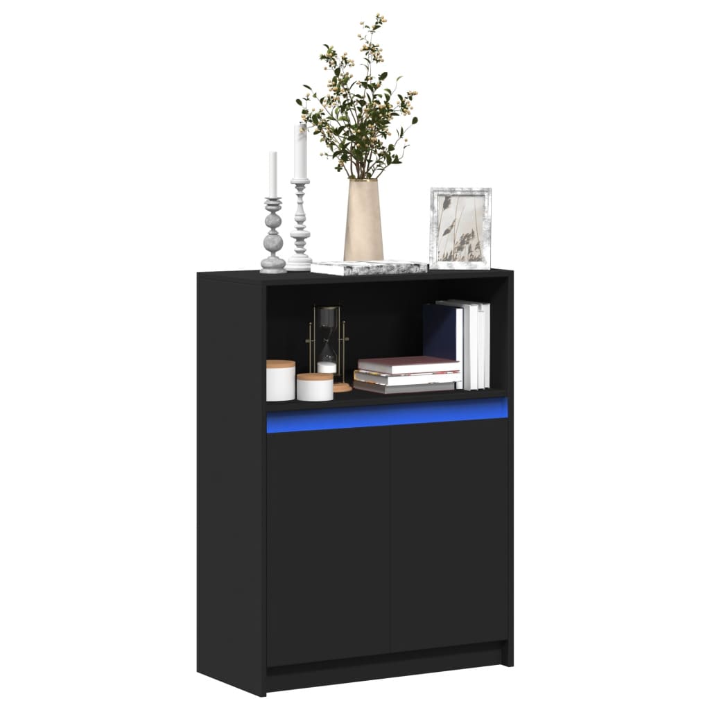 Dressoir met LED 72x34x100 cm bewerkt hout zwart - AllerleiShop