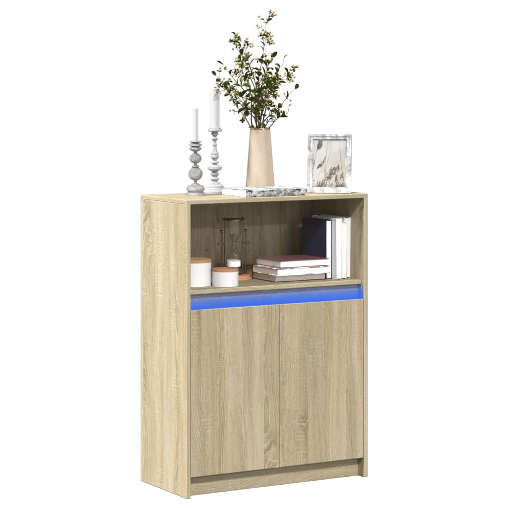 Dressoir met LED 72x34x100 cm bewerkt hout sonoma eikenkleurig - AllerleiShop