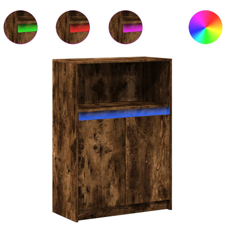 Dressoir met LED 72x34x100 cm bewerkt hout gerookt eikenkleurig - AllerleiShop