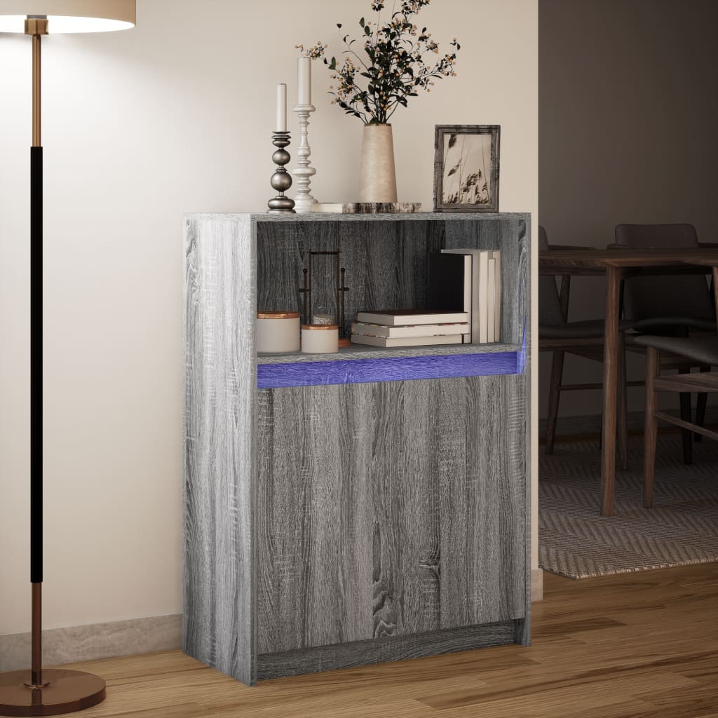 Dressoir met LED 72x34x100 cm bewerkt hout grijs sonoma eiken - AllerleiShop