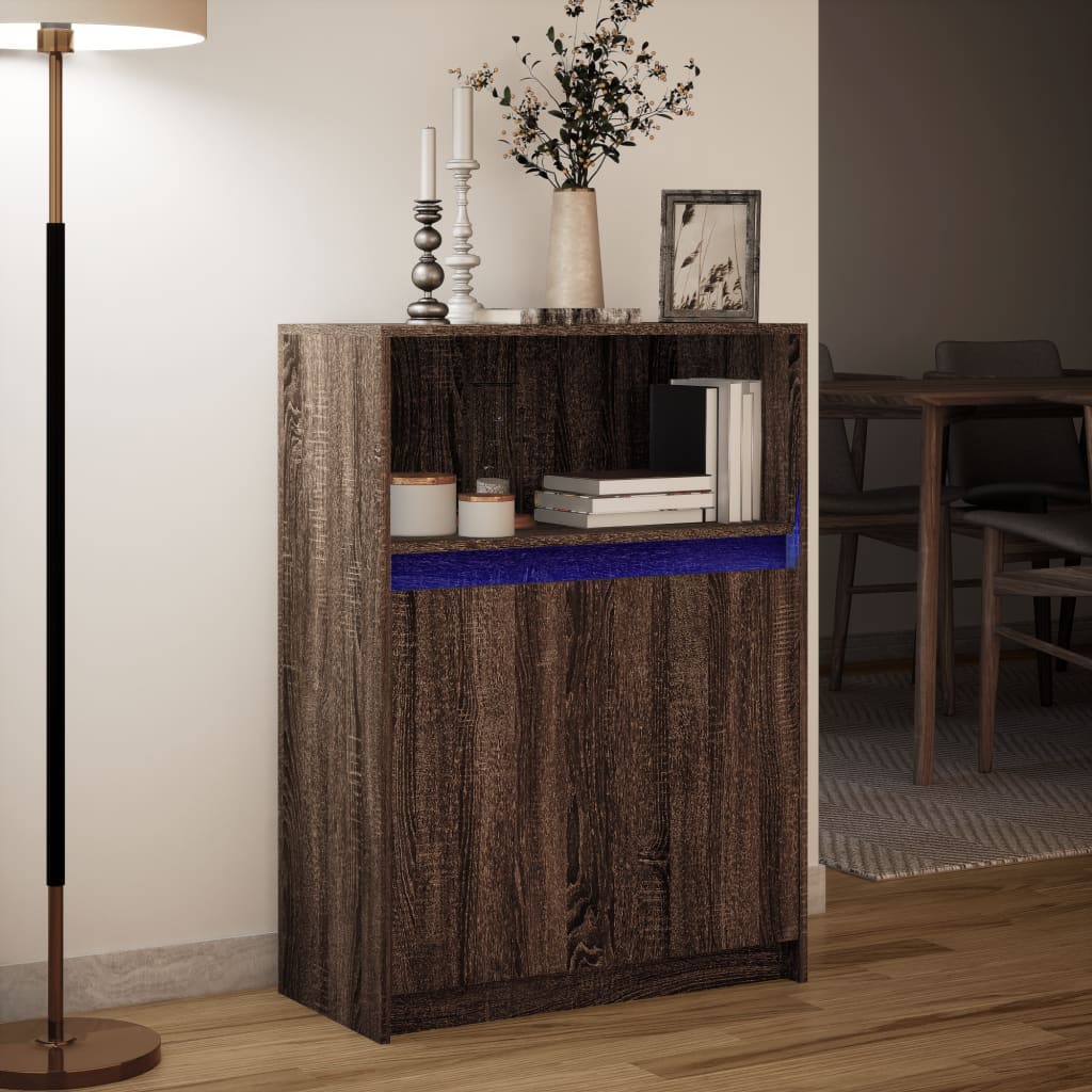 Dressoir met LED 72x34x100 cm bewerkt hout bruin eikenkleur - AllerleiShop