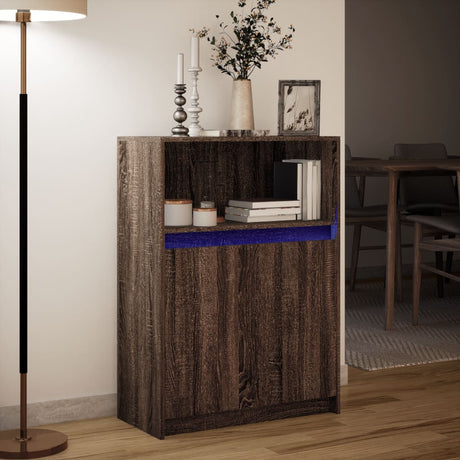 Dressoir met LED 72x34x100 cm bewerkt hout bruin eikenkleur - AllerleiShop