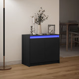 Dressoir met LED 72x34x61 cm bewerkt hout zwart - AllerleiShop