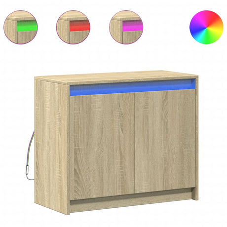 Dressoir met LED 72x34x61 cm bewerkt hout sonoma eikenkleurig - AllerleiShop