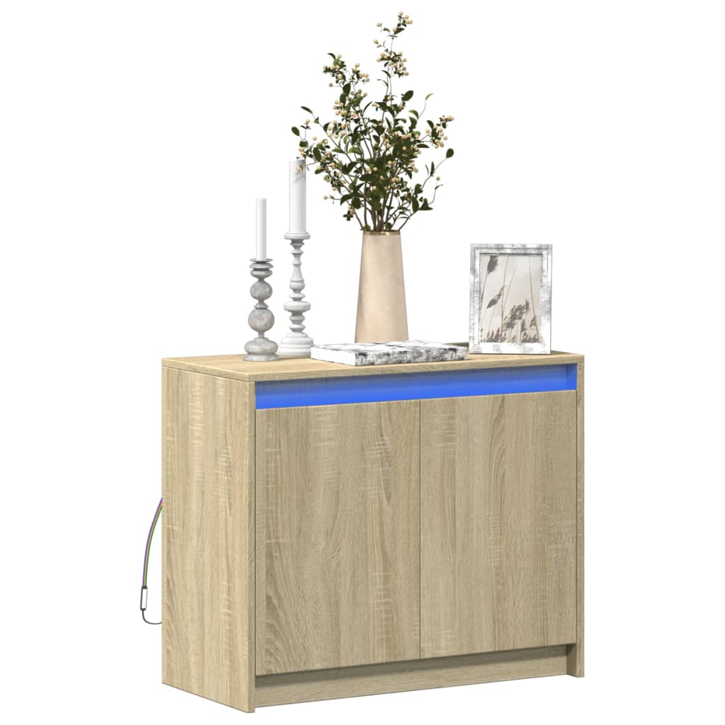 Dressoir met LED 72x34x61 cm bewerkt hout sonoma eikenkleurig - AllerleiShop