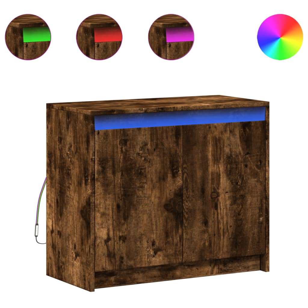 Dressoir met LED 72x34x61 cm bewerkt hout gerookt eikenkleurig - AllerleiShop