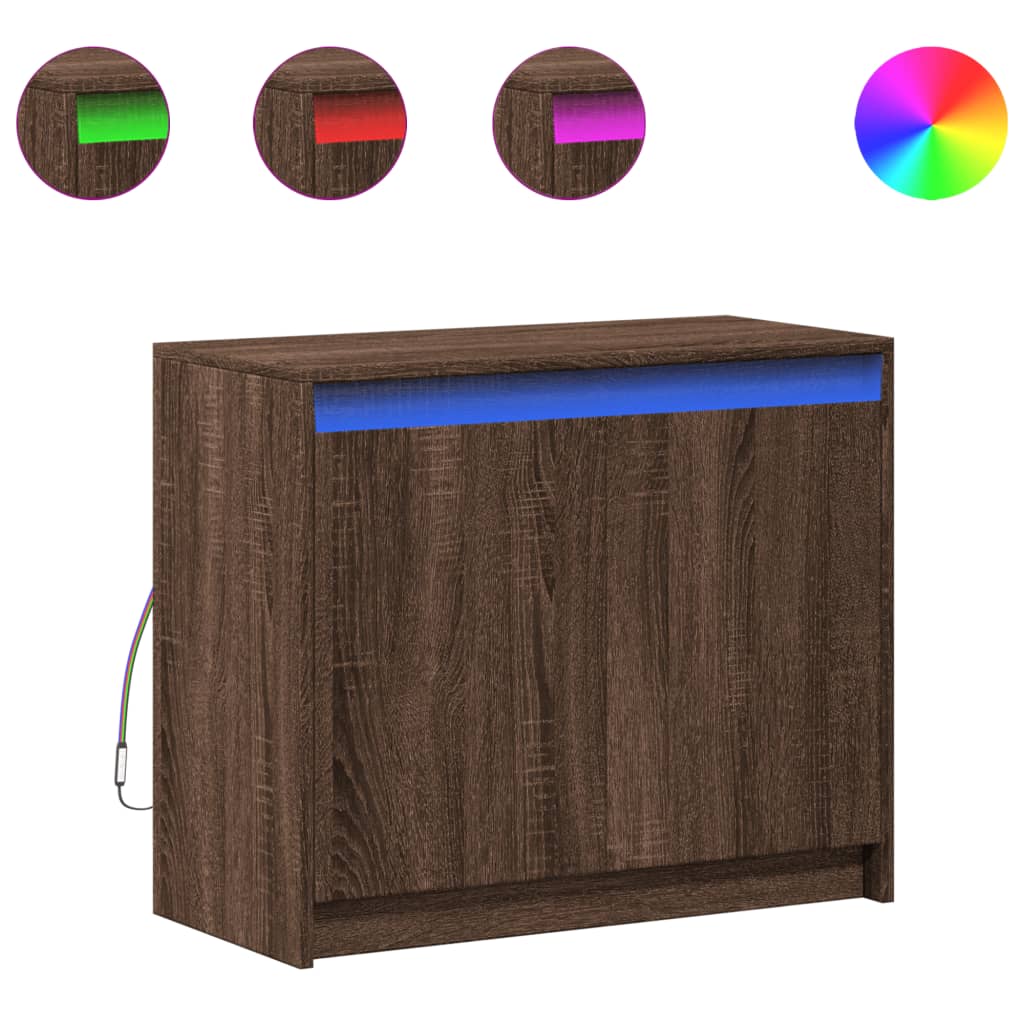 Dressoir met LED 72x34x61 cm bewerkt hout bruin eikenkleur - AllerleiShop