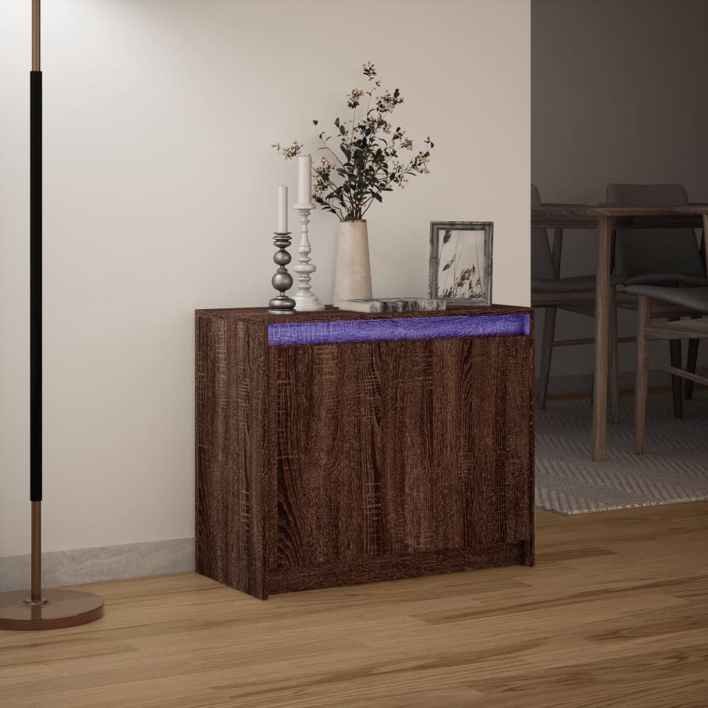 Dressoir met LED 72x34x61 cm bewerkt hout bruin eikenkleur - AllerleiShop