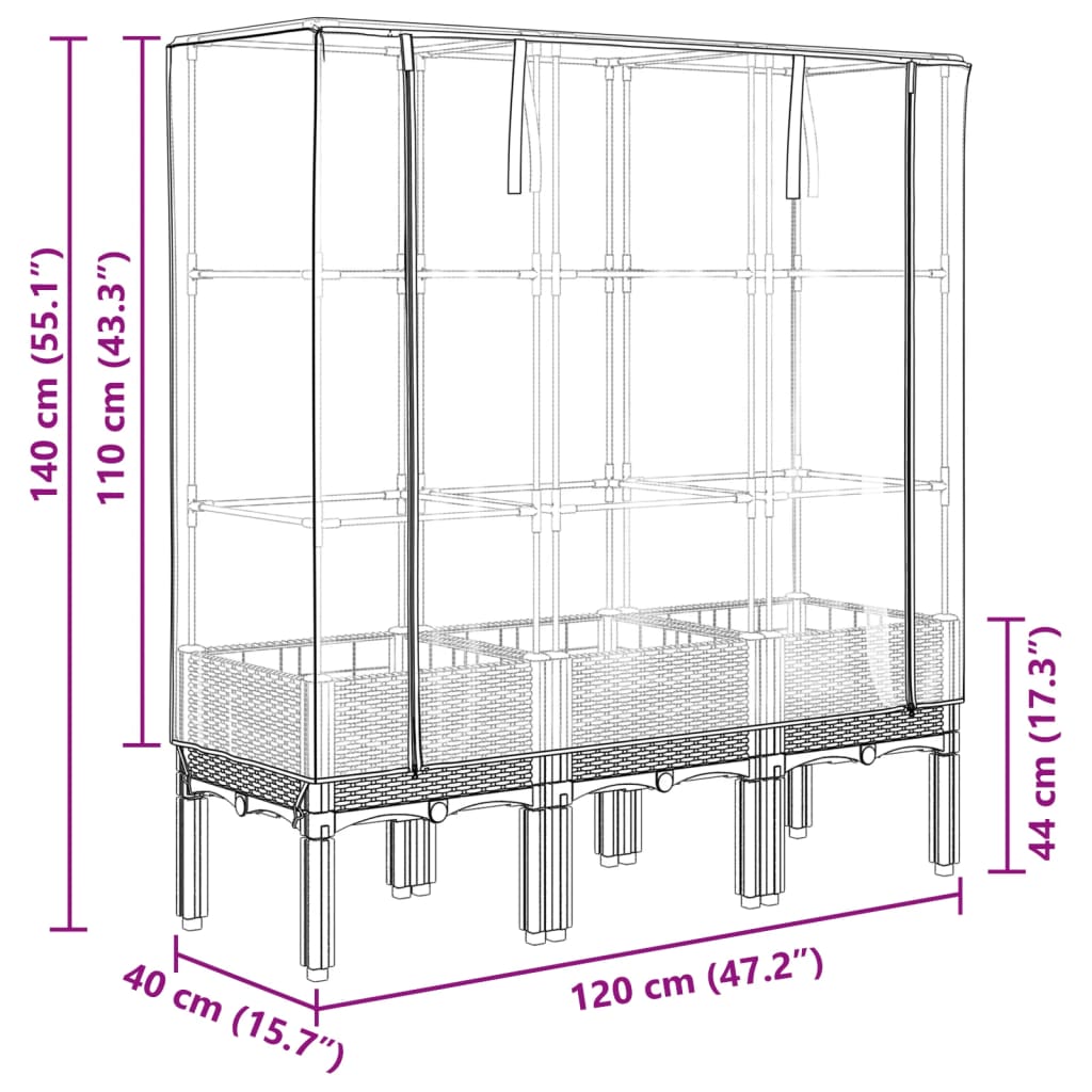 Plantenbak verhoogd met kashoes 120x40x140 cm rattanlook - AllerleiShop