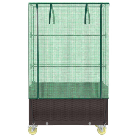 Plantenbak verhoogd met hoes en wielen 80x50x182 cm rattanlook - AllerleiShop