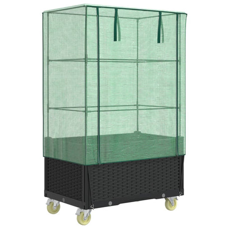 Plantenbak verhoogd met hoes en wielen 80x50x182 cm rattanlook - AllerleiShop