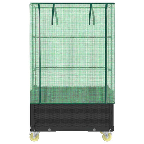 Plantenbak verhoogd met hoes en wielen 80x50x182 cm rattanlook - AllerleiShop