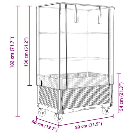 Plantenbak verhoogd met hoes en wielen 80x50x182 cm rattanlook - AllerleiShop